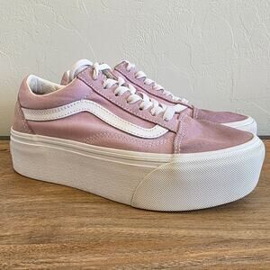 Vans Old Skool Platform Pink White Canvas Suede Sneakers Women 5.5